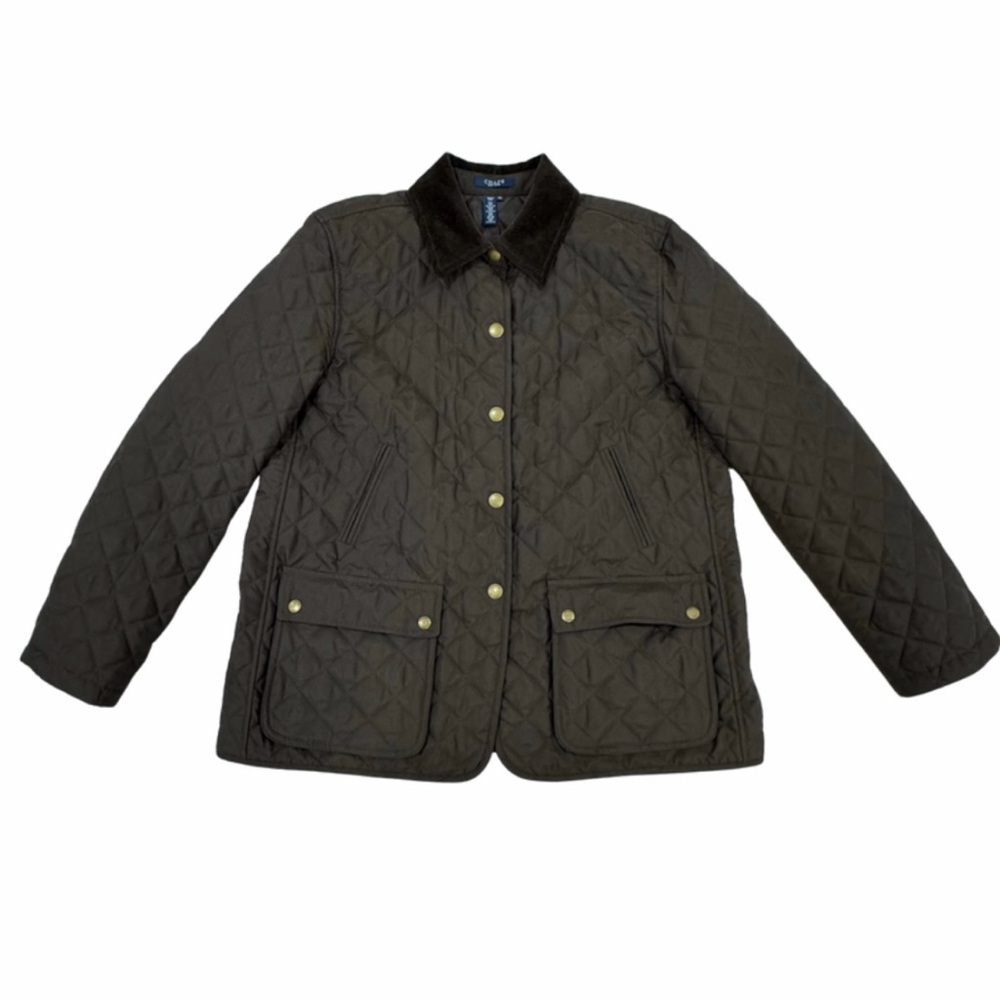 Chaps Barn Chore Jacket Quilted Dark Brown Shell Corduroy Collar Women’s Size XL